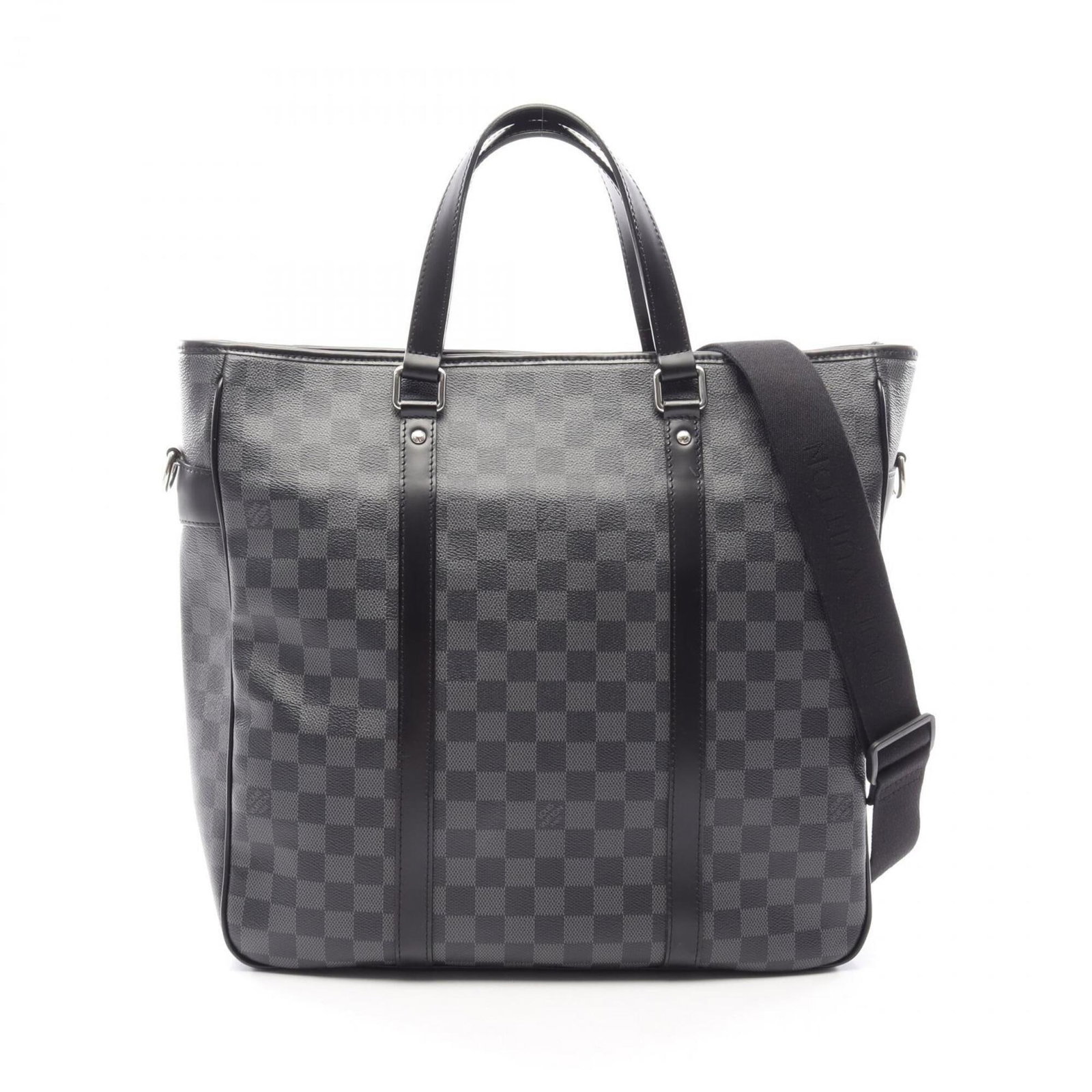 Canvas Leather Coated Handbag Tote Louis Vuitton: Canvas Leather Coated Handbag Tote Louis Vuitton Canvas Leather Coated Handbag Tote Louis Vuitton bears a signature. Made from coated canvas and leather, this black tote bag measures 32cm x 35cm x