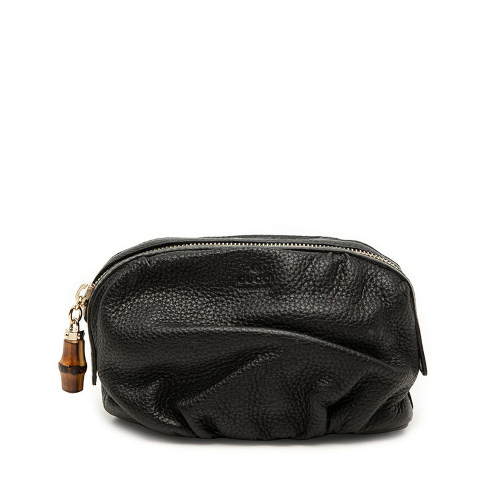 Gucci Leather Pouch Bag Wash: Gucci Leather Pouch Bag Wash Black leather pouch bag with a sleek design, measuring 10.5cm x 16cm x 7cm. This Gucci leather pouch is made from high-quality leather and features a classic, timeless