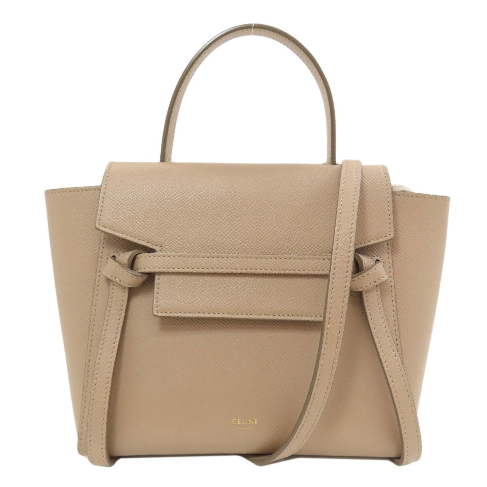 Celine Handbag Leather: Celine Handbag Leather High-quality Calfskin Leather Handbag from Celine, available in a classic Beige color. This stylish bag features a magnet closure and adjustable straps, with a spacious interior