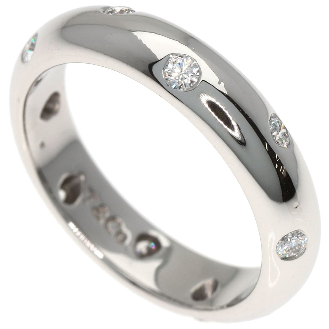 Tiffany&Co. Dots Diamond Ring Platinum Pt950: Tiffany&Co. Dots Diamond Ring Platinum Pt950 Platinum Pt950 Tiffany&Co. Dots Diamond Ring in Silver Metal, featuring a main stone of diamond, with an open ring closure and a ring size of 5.25(US).