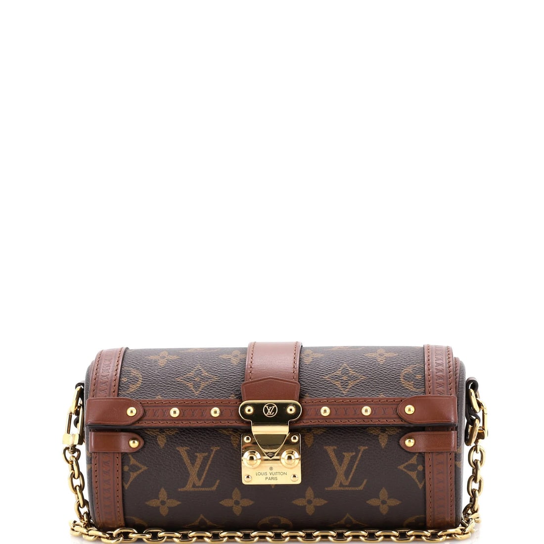 Trunk Bag Monogram Louis Vuitton Papillon: Trunk Bag Monogram Louis Vuitton Papillon Trunk Bag Monogram Louis Vuitton Papillon features a classic brown canvas exterior with a timeless monogram pattern, complemented by gold-tone hardware. This