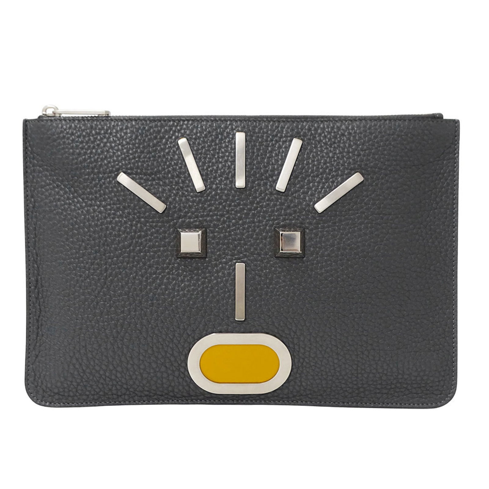 Fendi Handbag Leather Clutch: Fendi Handbag Leather Clutch Charcoal gray Fendi leather clutch with a sleek 20cm x 30cm x 5.00mm size, perfect for adding a touch of luxury to any evening outfit. This stylish clutch features