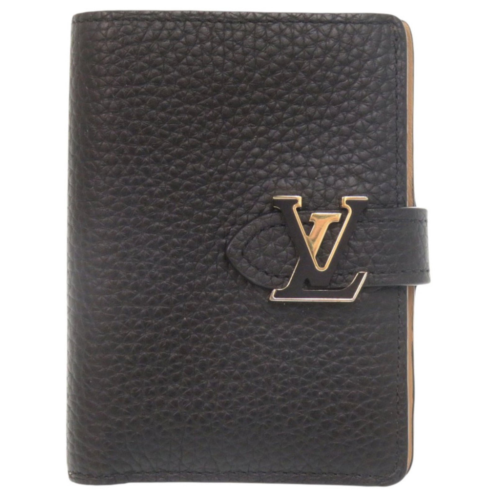 Louis Vuitton Wallet (Bi-Fold) Leather: Louis Vuitton Wallet (Bi-Fold) Leather Black bi-fold leather wallet from Louis Vuitton, made with Taurillon leather, measures 12cm x 9cm x 1.5cm. This classic design showcases the iconic brand's
