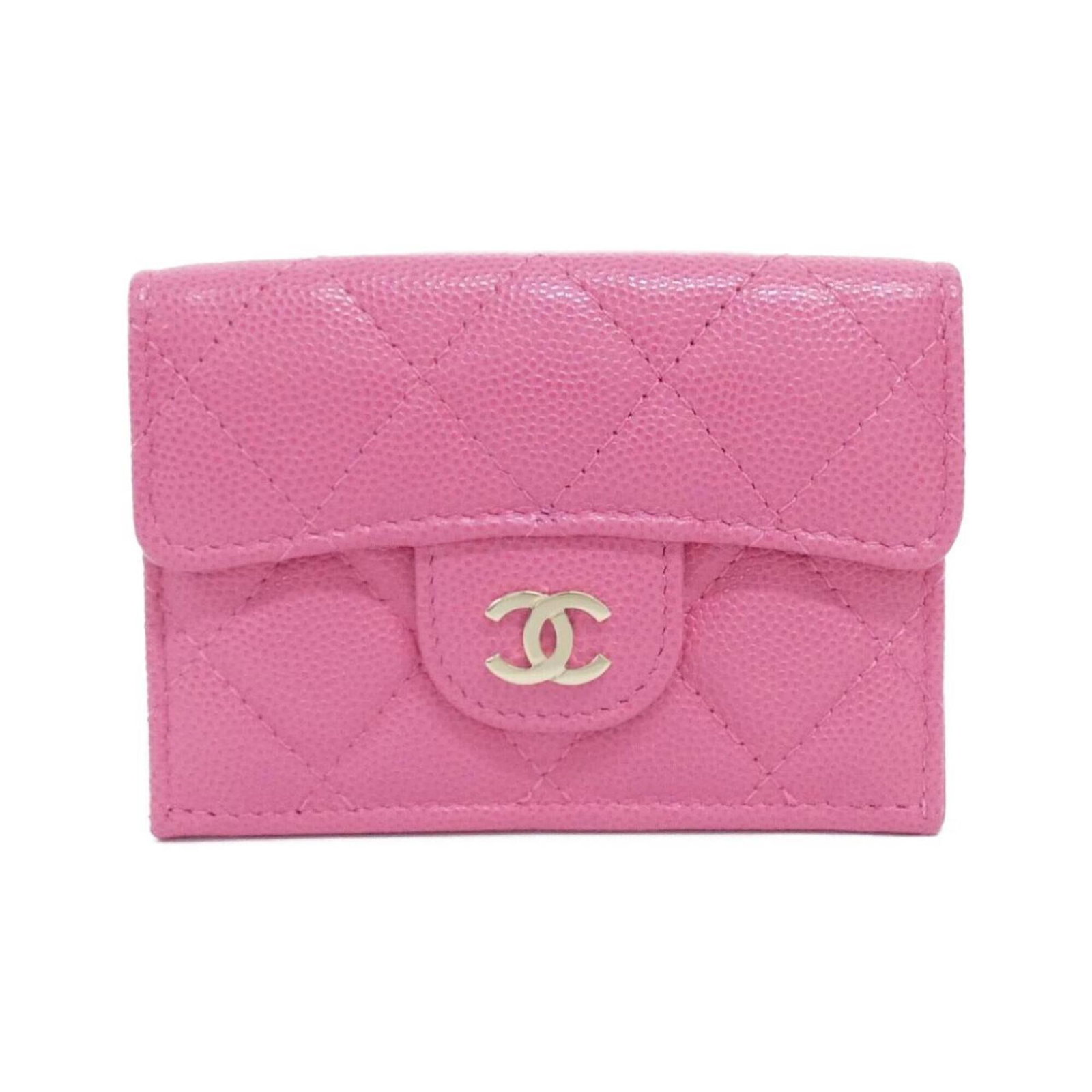 Chanel Wallet (Tri-Fold) Grained Calfskin: Chanel Wallet (Tri-Fold) Grained Calfskin Pink Tri-Fold Wallet Made from Grained Calfskin. This Chanel MPN AP0230 wallet features a tri-fold design and is crafted from high-quality grained calfskin.