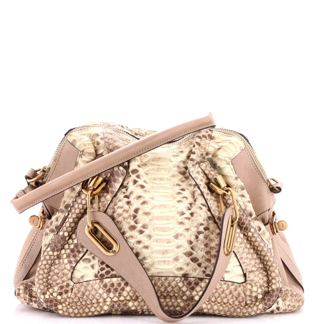 Python Medium Top Bag Paraty Chloe: Python Medium Top Bag Paraty Chloe Python Medium Top Bag Paraty Chloe features a neutral exterior with a striking python exotic material, adding a touch of luxury to any outfit. The bag's medium size