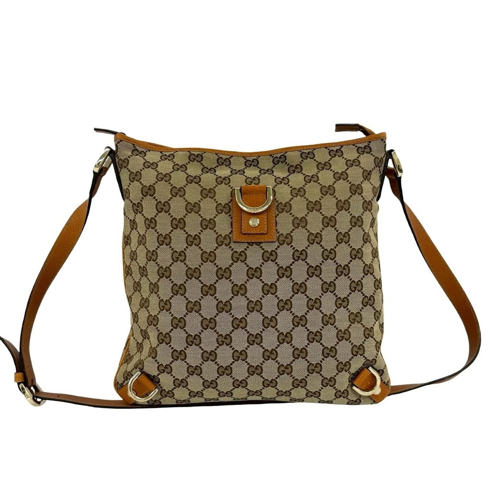 Gucci Leather Canvas Tote Bag: Gucci Leather Canvas Tote Bag Brown Gucci Leather Canvas Tote Bag, 30cm x 29cm, made from canvas and leather, features a classic shoulder bag design. The bag's canvas and leather construction
