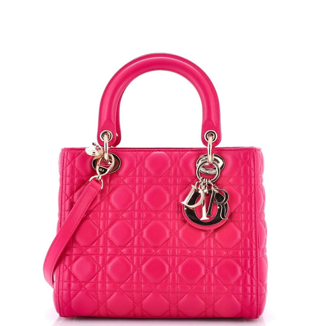 Lady Dior Bag Medium Quilt Lambskin Cannage Christian Dior: Lady Dior Bag Medium Quilt Lambskin Cannage Christian Dior Pink Lady Dior Bag Medium Quilt Lambskin Cannage features a classic design with a medium size, 5" handle drop, and 17.5" strap drop. The