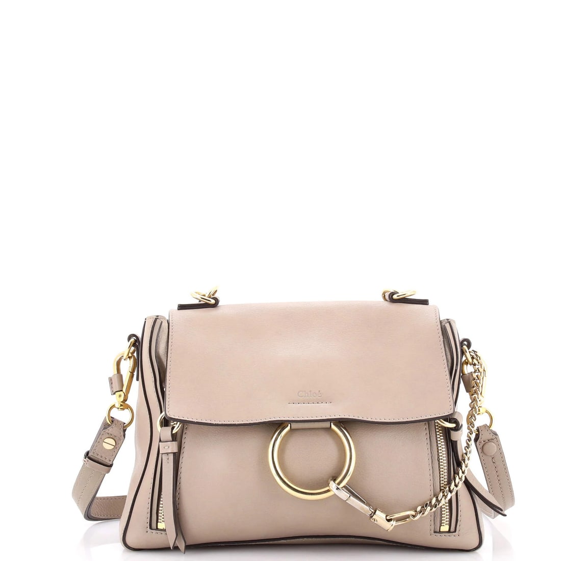 Leather Small Chloe Faye Day Bag: Leather Small Chloe Faye Day Bag Small Chloe Faye Day Bag in Neutral Leather. This neutral-colored leather small bag features a top handle and gold-tone hardware, with a spacious interior and suede