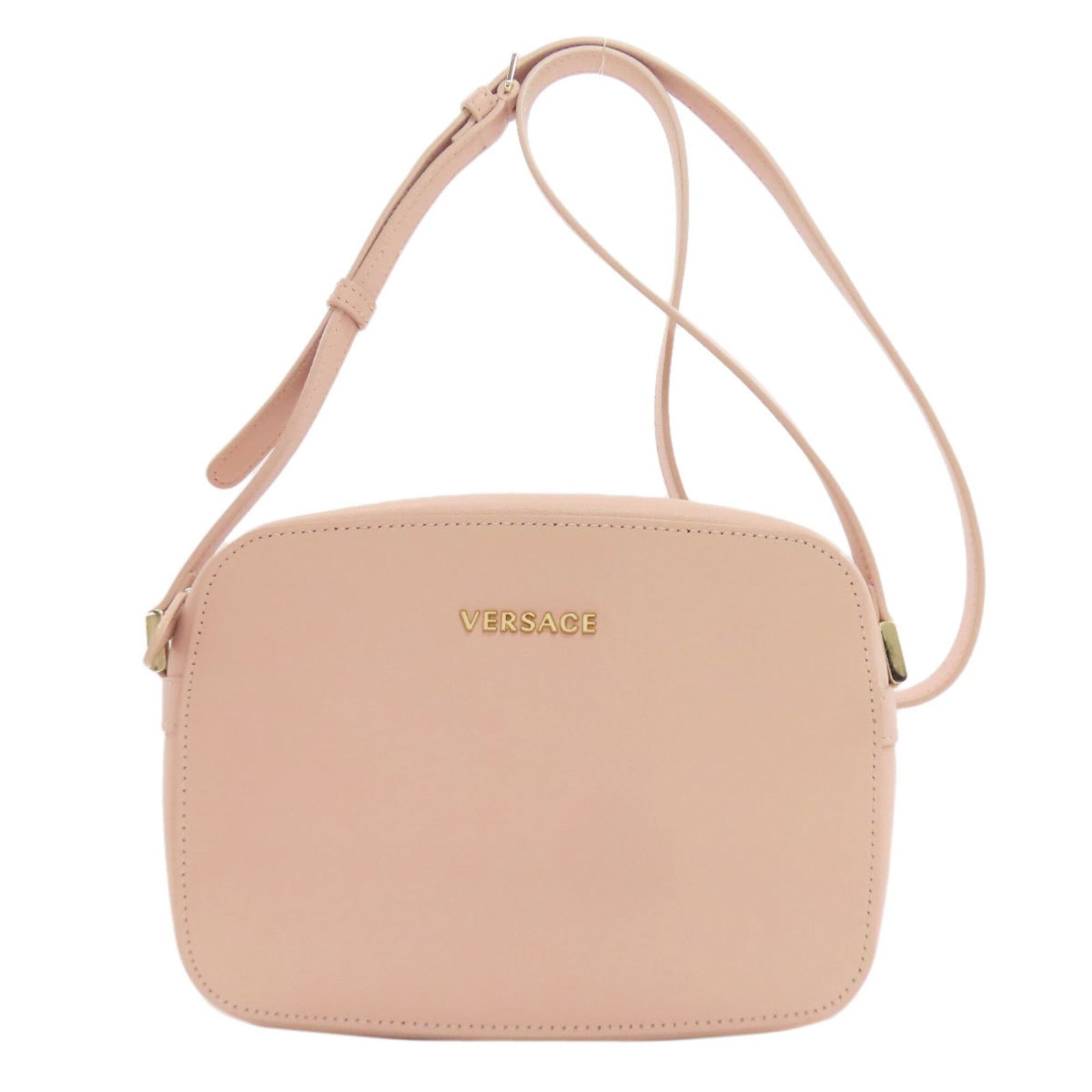 Shoulder Bag Leather Versace: Shoulder Bag Leather Versace Versace's iconic shoulder bag boasts a striking pink leather exterior, adorned with a sleek zipper closure and an open pocket for added functionality. Measuring 15cm x 20c