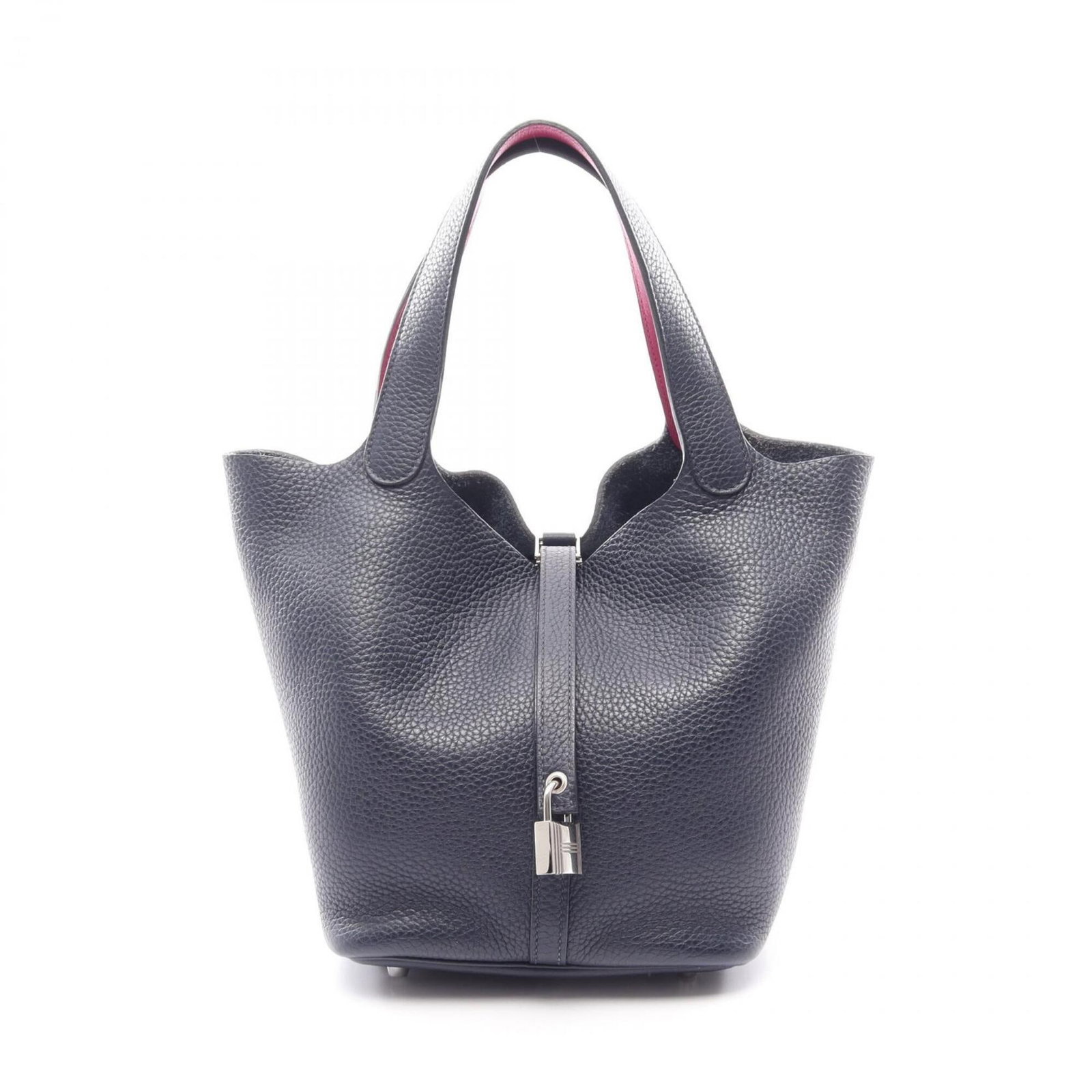 Clemence Leather Handbag Taurillon Hermes: Clemence Leather Handbag Taurillon Hermes Taurillon clemence leather handbag from Hermes, available in navy, pink, and rose purple. This stylish 21cm x 22cm x 17cm bag features a classic design with