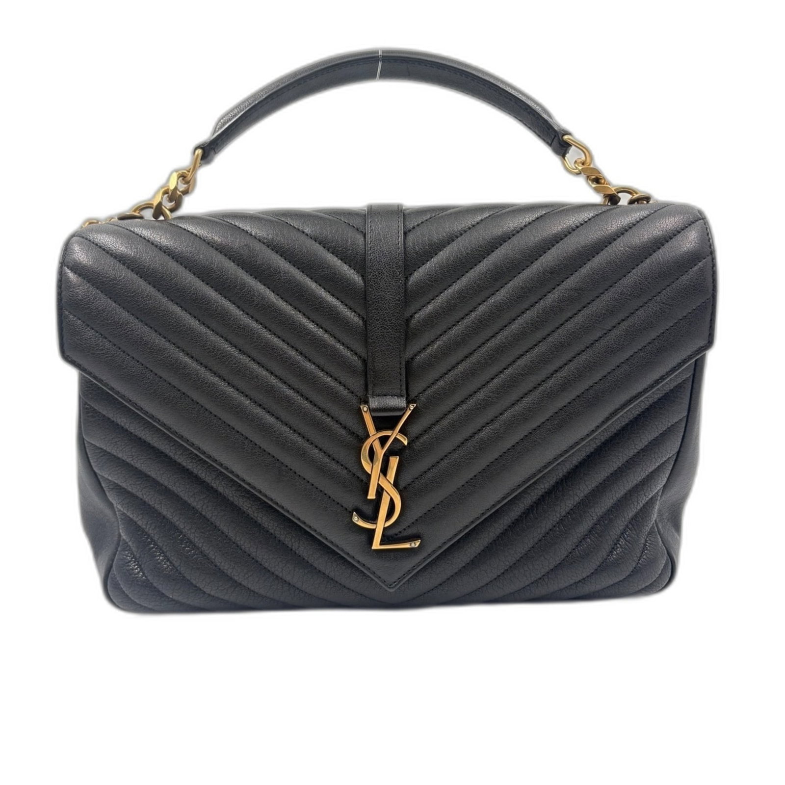 Saint Laurent Yves Handbag: Saint Laurent Yves Handbag The Saint Laurent Yves Handbag is a sleek and sophisticated black handbag with a size of 21cm x 32cm x 8cm. Its compact dimensions make it a practical choice for everyday us