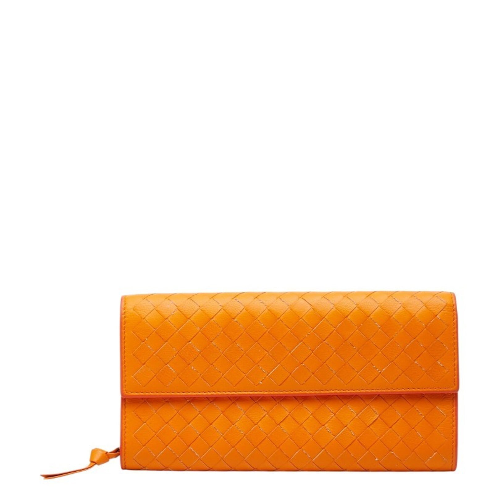 Bottega Veneta Long Wallet (Bi-Fold) Leather: Bottega Veneta Long Wallet (Bi-Fold) Leather Bottega Veneta's bi-fold long wallet boasts a vibrant orange leather hue, adding a pop of color to any accessory collection. With its sleek 10cm x 19cm x