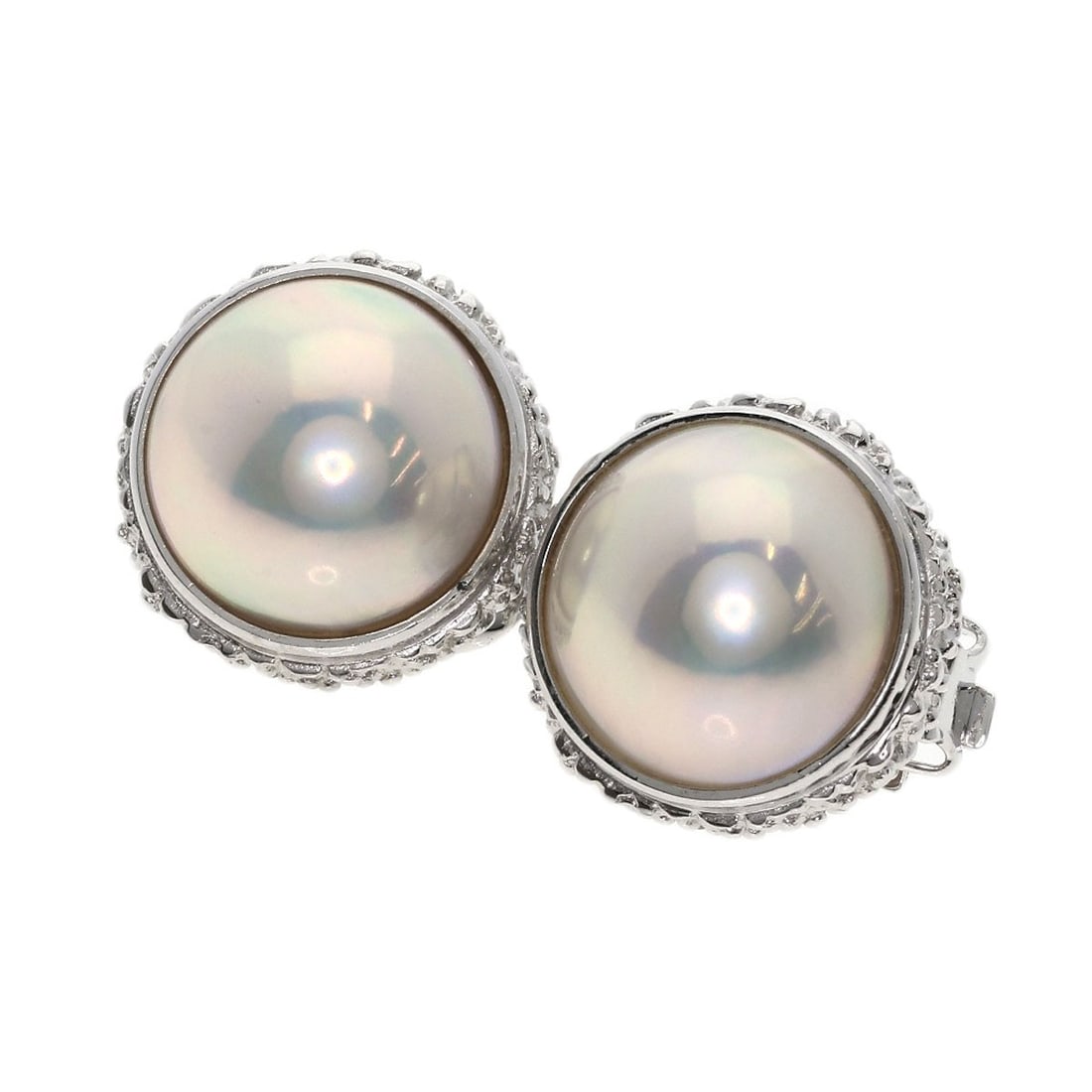 White Gold Pearl Earring Mabe K14 Tasaki: White Gold Pearl Earring Mabe K14 Tasaki K14 White Gold Pearl Earring Mabe is a striking earring featuring a unique mabe design. Made from high-quality K14 white gold, this elegant piece boasts a