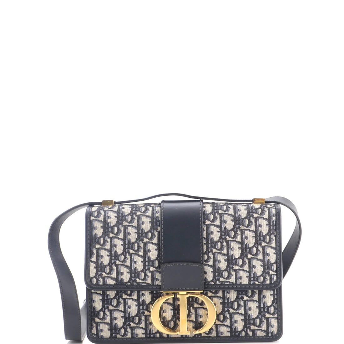 Dior Oblique Canvas Christian Montaigne Bag Flap 30: Dior Oblique Canvas Christian Montaigne Bag Flap 30 Navy blue Oblique Canvas Christian Dior 30 Montaigne Flap Bag with gold hardware, featuring a classic cross body design and a 30cm interior. The