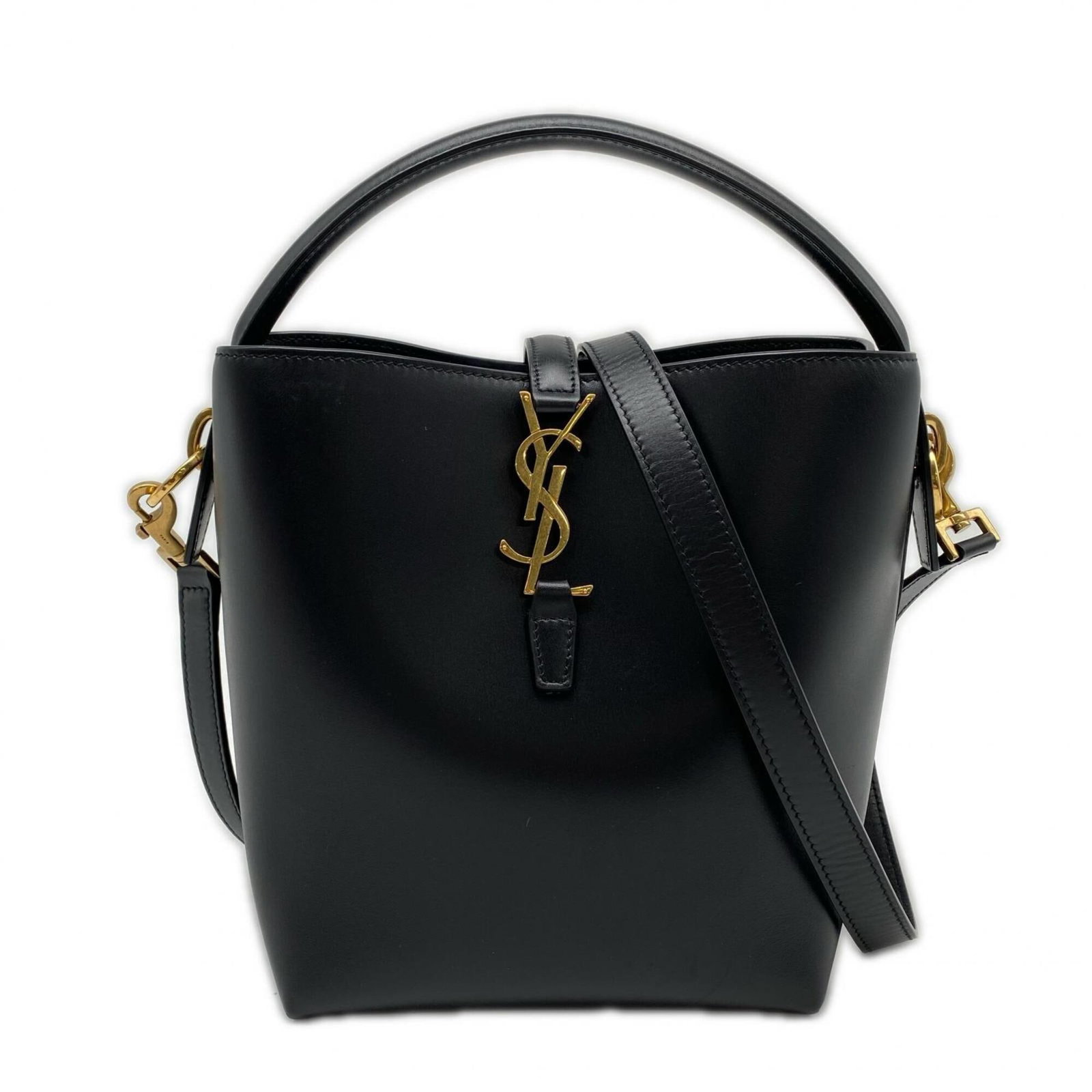 Saint Laurent Yves Handbag Leather: Saint Laurent Yves Handbag Leather Black Calfskin Leather Handbag from Yves Saint Laurent, featuring a sleek 20cm x 17cm x 13cm design with a 30cm handle and 98cm strap, perfect for everyday use. Item