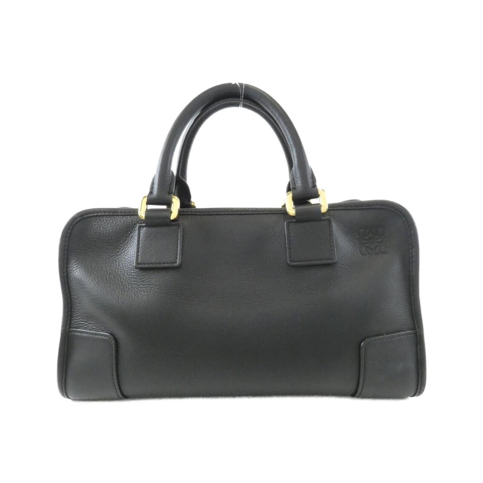 Handbag Leather Handbag: Handbag Leather Handbag The Loewe Amazona handbag features a sleek black calfskin leather exterior with gold hardware, showcasing a sophisticated and timeless design. Measuring 17cm x 29cm x 14cm, thi
