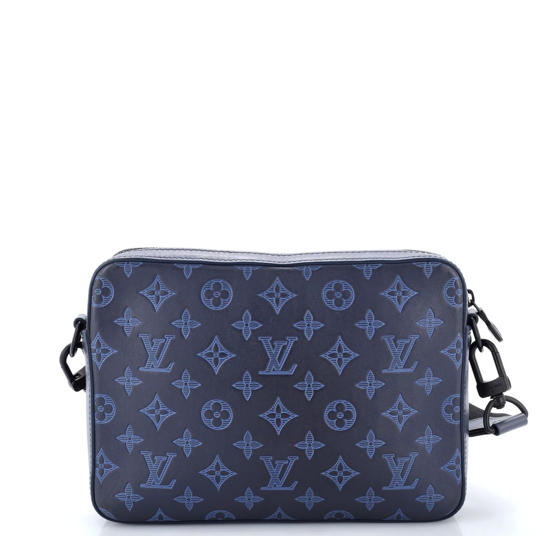Monogram Shadow Leather Messenger Bag Louis Vuitton: Monogram Shadow Leather Messenger Bag Louis Vuitton Blue Monogram Shadow Leather Messenger Bag with Pochette, featuring scuffed exterior, minor creases on handles and straps, and scratch on hardware.