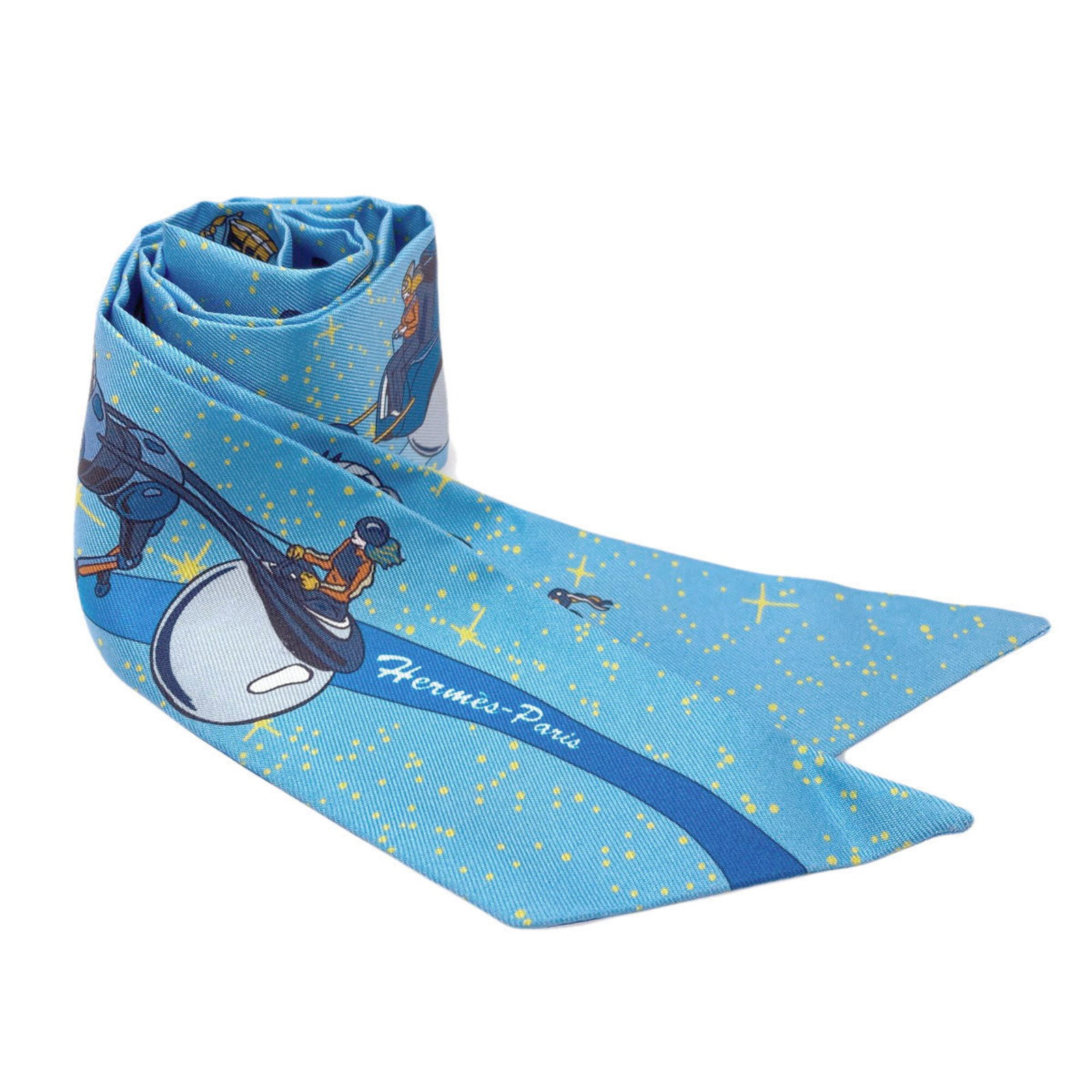 Silk Hermes Scarf: Silk Hermes Scarf Silk Twilly Scarf from the iconic Hermes brand, featuring a vibrant blue hue and a compact 5cm width, perfect for adding a pop of color to any outfit. Made from high-quality silk,