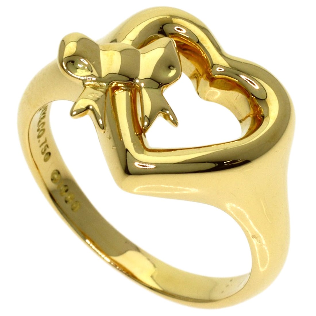 Tiffany&Co Ribbon Heart Ring K18 Yellow Gold: Tiffany&Co Ribbon Heart Ring K18 Yellow Gold K18 Yellow Gold Ribbon Heart Ring, a delicate and elegant design from TIFFANY&Co., features a ribbon motif and a classic heart shape. Crafted from 18k