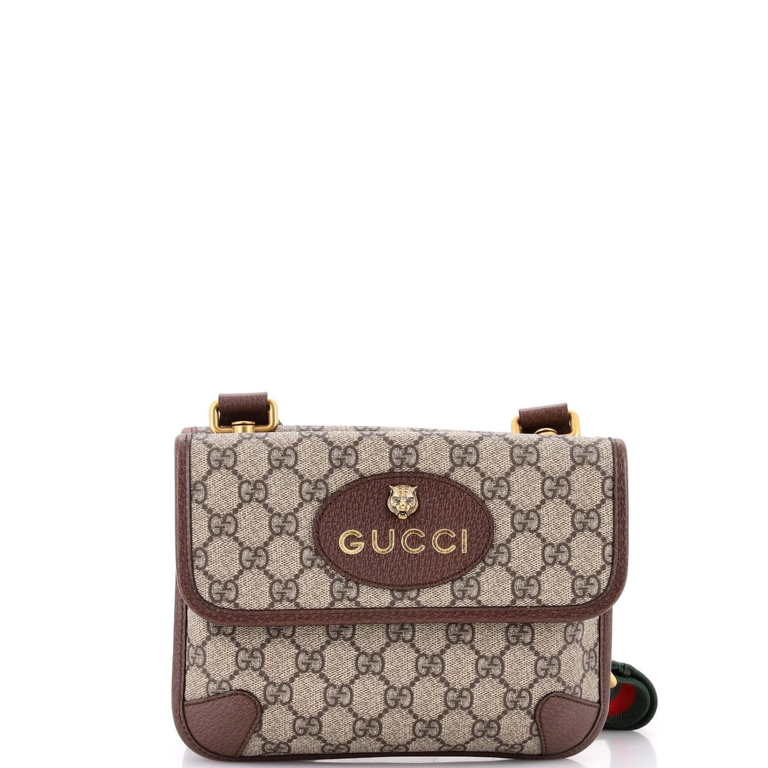 Small canvas messenger flap coated GG Gucci: Small canvas messenger flap coated GG Gucci Small canvas messenger flap coated GG Gucci bag in brown, featuring a classic Neo Vintage Flap design with minor edge wear and scuffs. The interior has