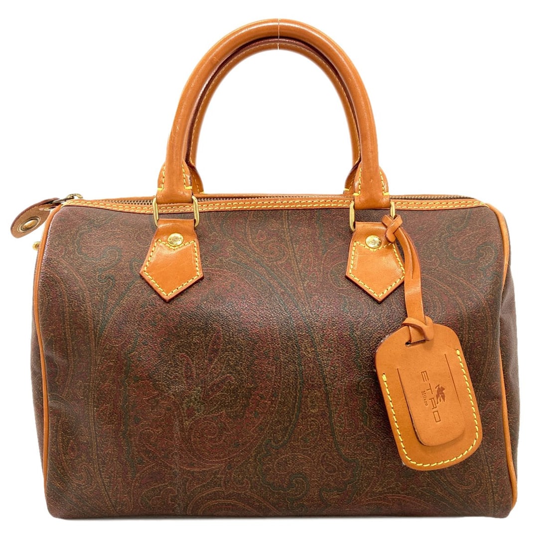 Paisley Pattern Etro Boston Bag Pvc: Paisley Pattern Etro Boston Bag Pvc Brown PVC Boston bag from ETRO with a distinctive paisley pattern, made from durable PVC material. The classic design of this Boston bag is both stylish and functio