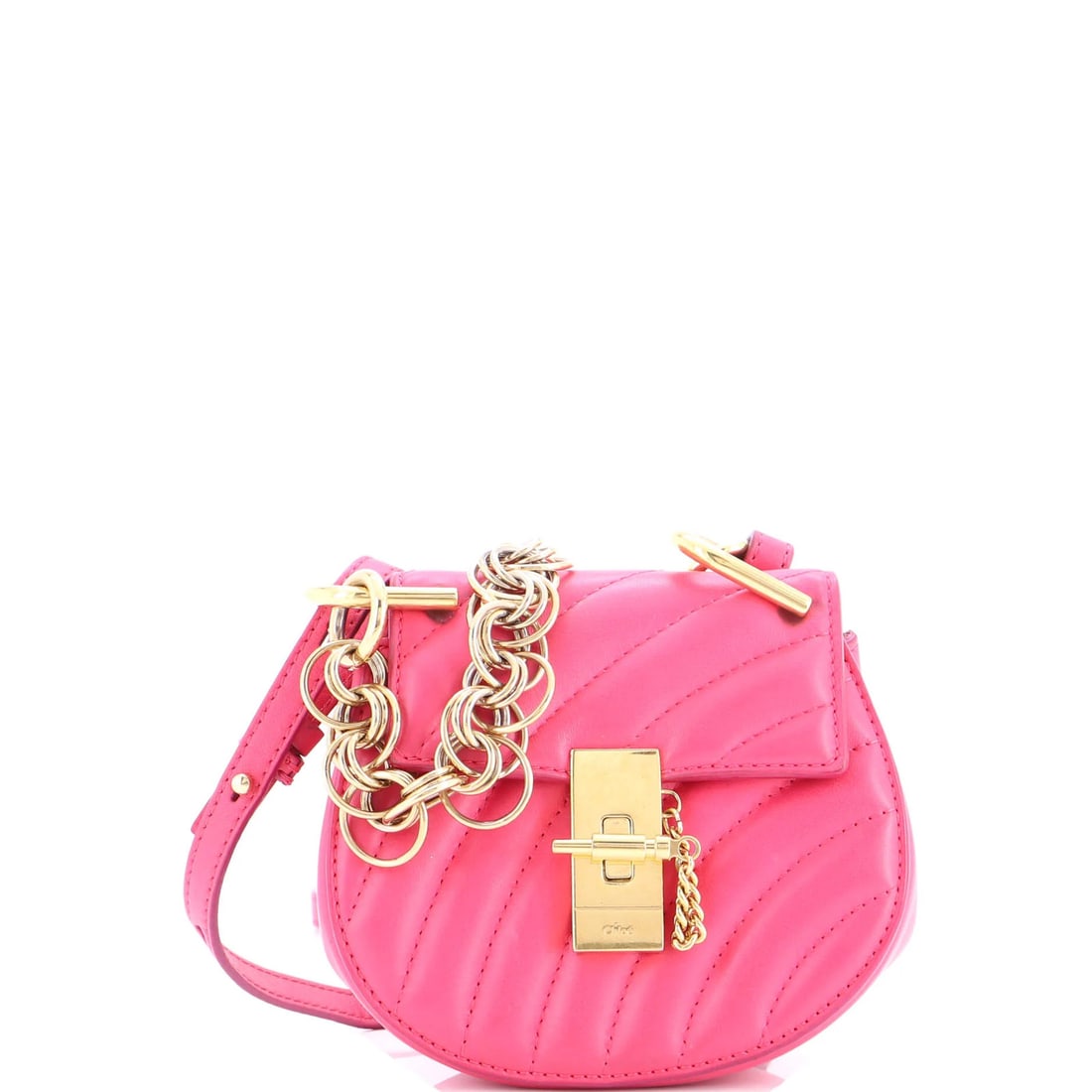 Nano quilted leather bag Quilted Drew Crossbody Bijou Chloe: Nano quilted leather bag Quilted Drew Crossbody Bijou Chloe Nano quilted leather bag with a chic Drew Crossbody Bijou Chloe design, featuring pink exterior and neutral interior, gold hardware, and a