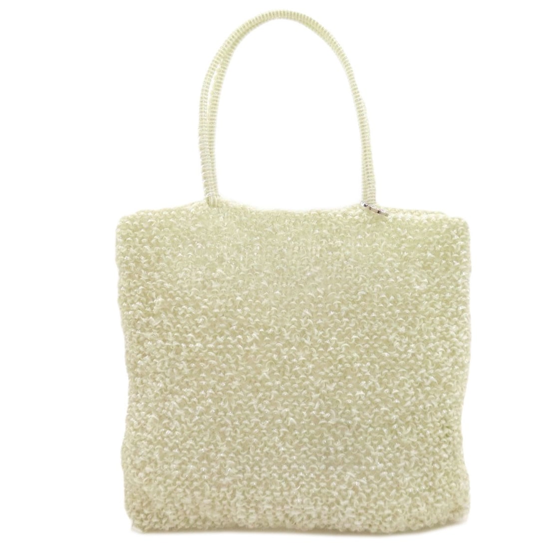 PVC Wire Tote Bag Anteprima: PVC Wire Tote Bag Anteprima White PVC tote bag with a sturdy exterior made from PVC material, bearing a signature. This tote bag is a straightforward, functional design with a simple white color.