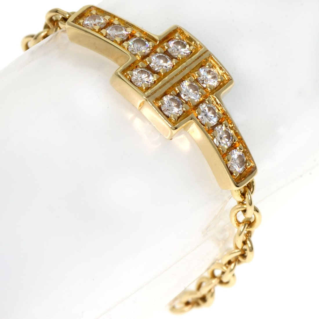 Chain T Diamond Ring Tiffany K18 Yellow Gold: Chain T Diamond Ring Tiffany K18 Yellow Gold Chain T Diamond Ring Tiffany K18 Yellow Gold is a stunning piece featuring a diamond set in K18 yellow gold. The ring boasts a classic design with a gold m