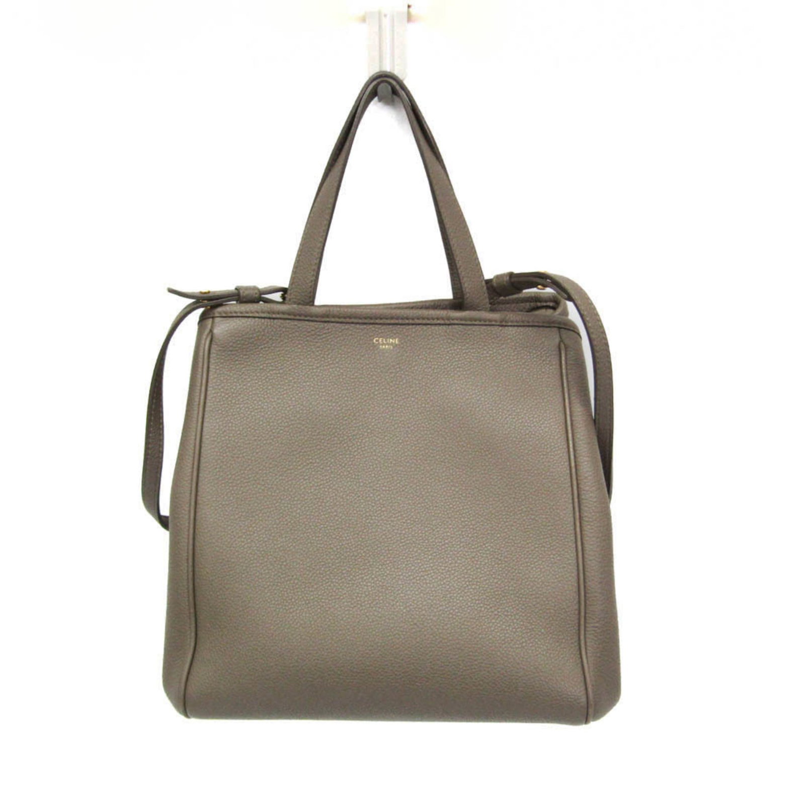 Handbag Leather Shoulder Bag Celine: Handbag Leather Shoulder Bag Celine Small fold cabas with a sleek, gray brown leather design, this Celine shoulder bag features a hook and snap fastener closure and an open pocket for added