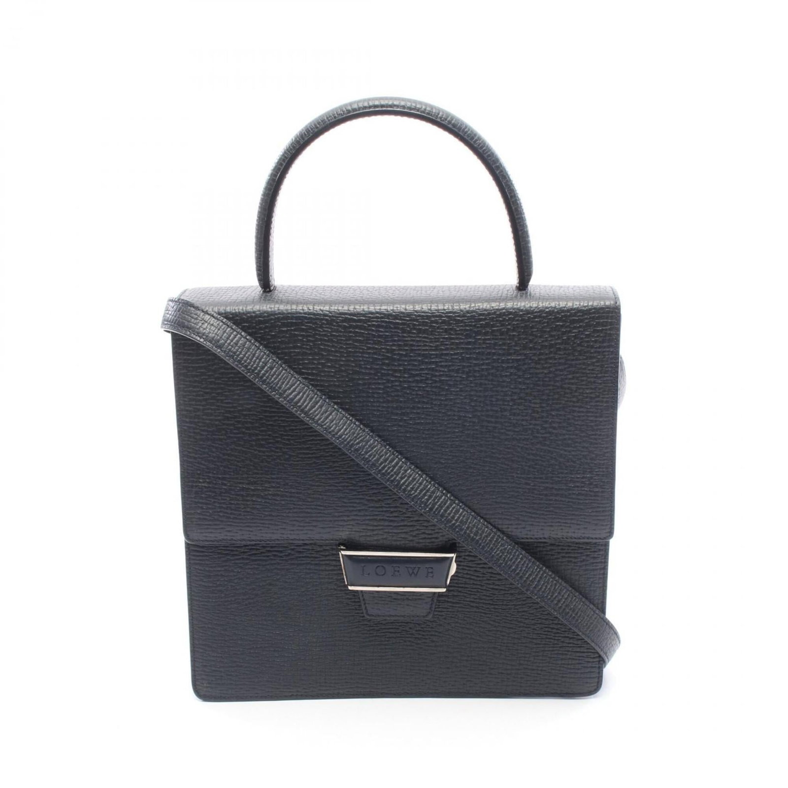 Handbag Leather Handbag: Handbag Leather Handbag Navy leather handbag from Loewe, measuring 24cm x 25cm x 9cm, offering a classic and stylish design. The bag's leather material provides a durable and long-lasting finish, whil