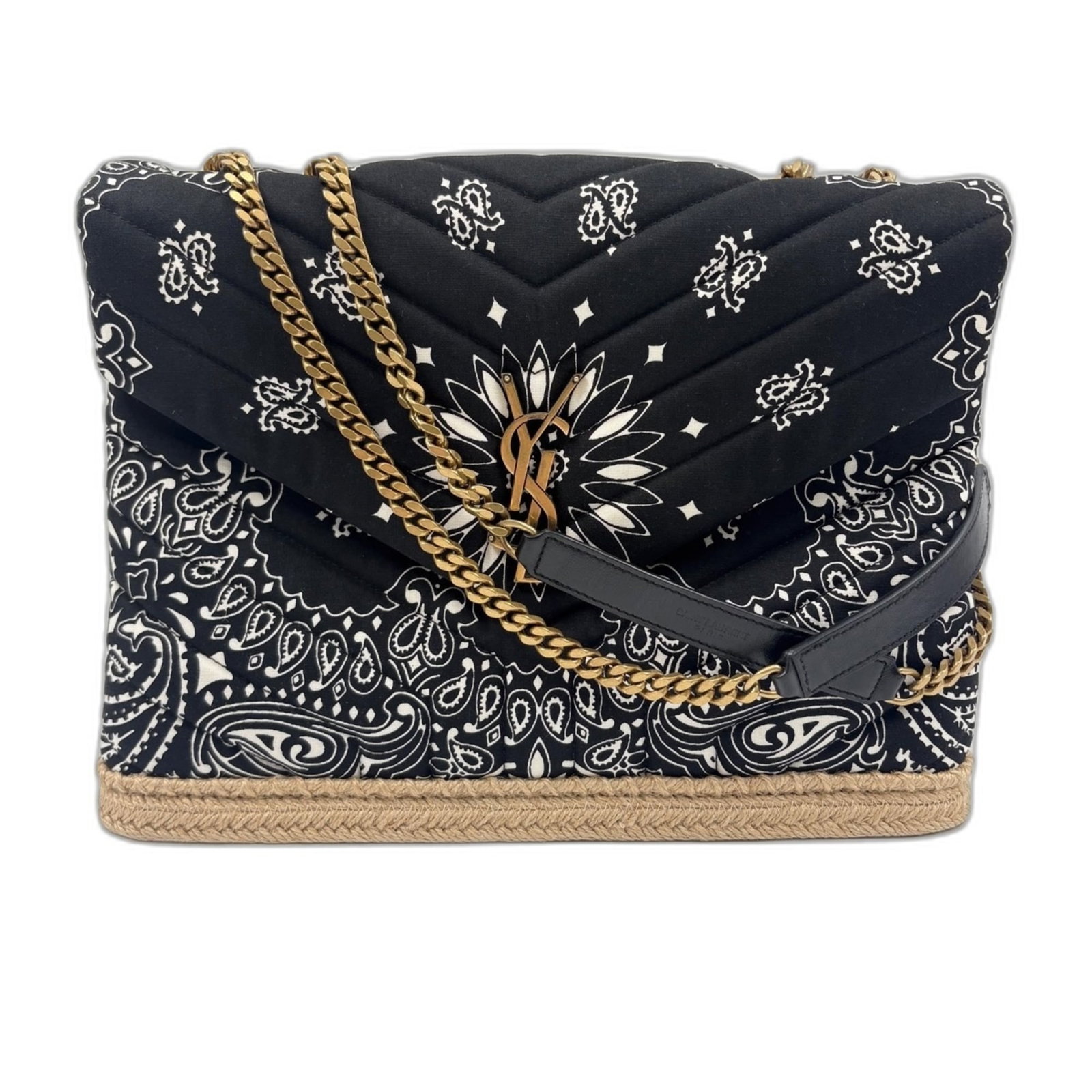 Saint Laurent Yves Handbag: Saint Laurent Yves Handbag The Saint Laurent Yves Handbag is a sleek and sophisticated black handbag with a 26cm x 31cm x 12cm size, perfect for everyday use. Its adjustable strap length of 97cm -