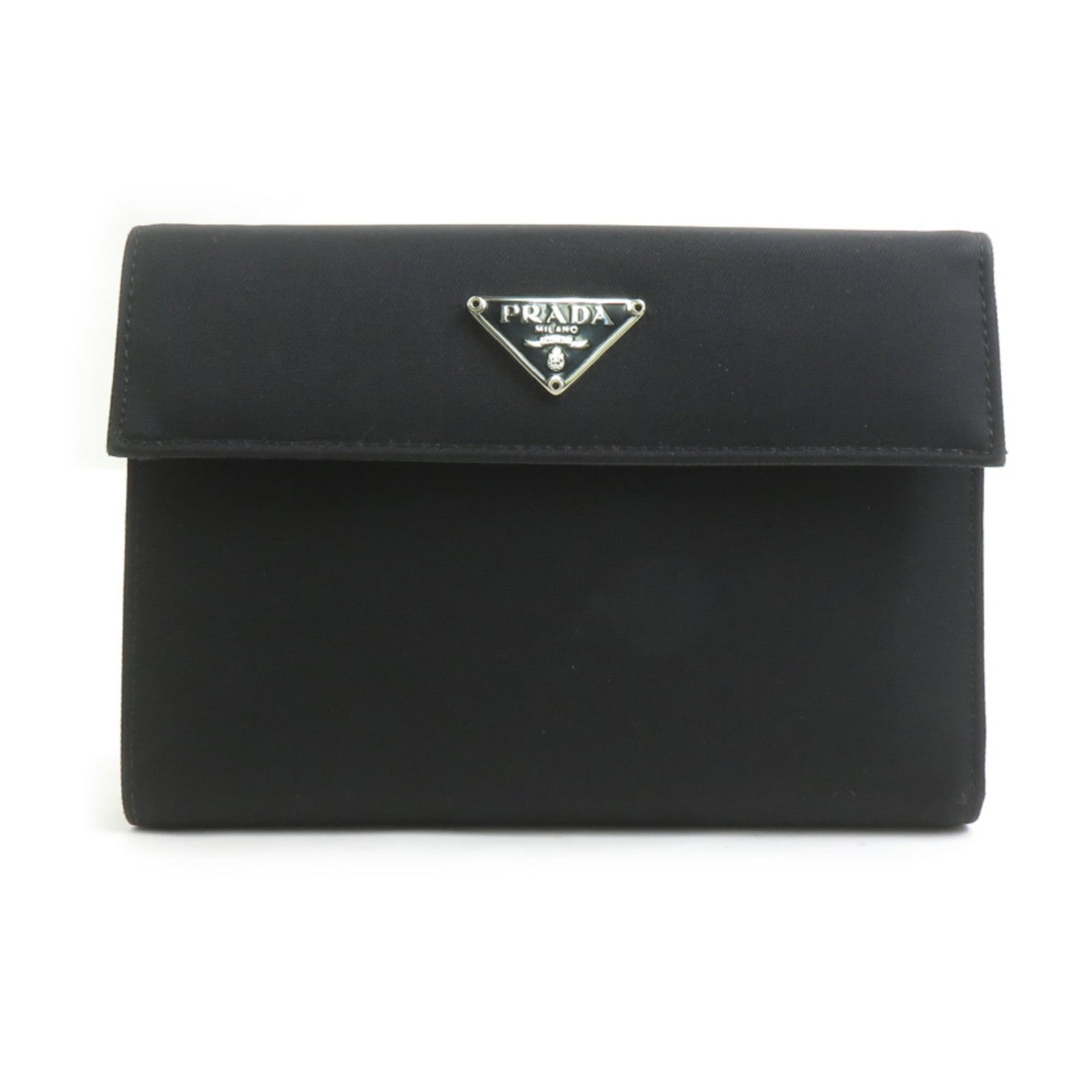 Nylon wallet tri fold Prada: Nylon wallet tri fold Prada Black nylon tri-fold wallet from Prada, measuring 10cm x 14.7cm x 2cm. This wallet comes in a box and features a durable nylon material. Item Specifics: Brand: Prada Type: