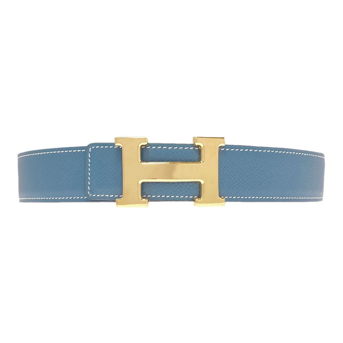 Hermes H-Belt, Blue Jean, Goldhardware Belt Epsom: Hermes H-Belt, Blue Jean, Goldhardware Belt Epsom Epsom leather belt from Hermes, featuring a blue jean color and gold hardware, adds a touch of sophistication to any outfit. The open closure and blue