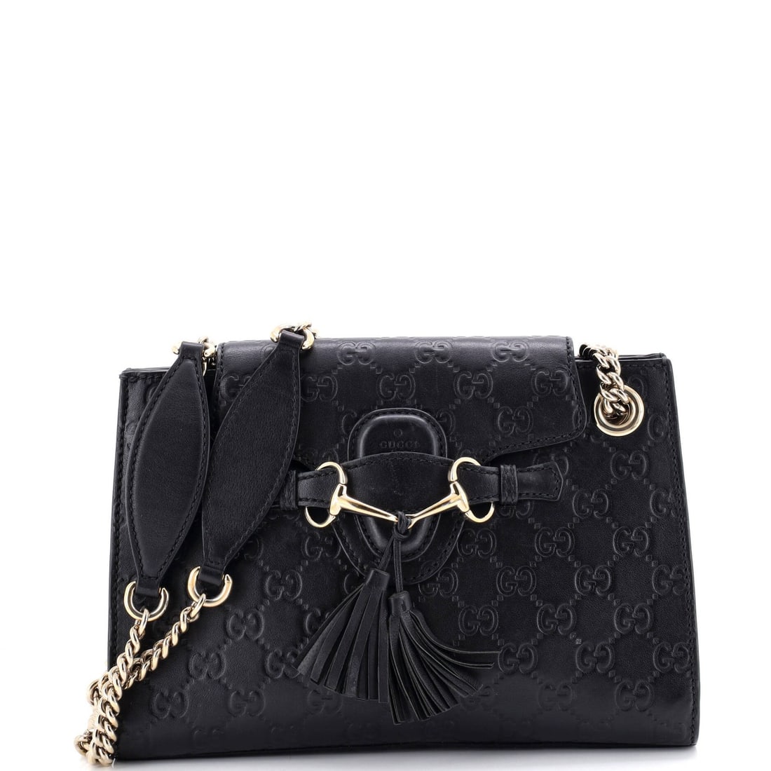 Chain Flap Bag Small Leather Emily Gucci Guccissima Shoulder: Chain Flap Bag Small Leather Emily Gucci Guccissima Shoulder Small Leather Emily Gucci Guccissima Shoulder Bag with Chain Flap in Black. This Gucci Guccissima leather shoulder bag features a chain