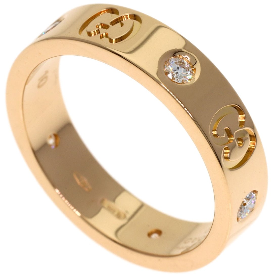 Icon Diamond #10 Ring K18 Pink Gold Gucci: Icon Diamond #10 Ring K18 Pink Gold Gucci K18 Pink Gold Gucci Ring #10 features a diamond main stone set in a luxurious gold metal exterior, crafted from high-purity K18 pink gold. This elegant ring