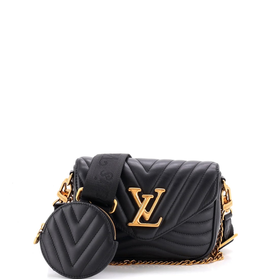 Vuitton Multi Leather Pochette Quilted New Louis: Vuitton Multi Leather Pochette Quilted New Louis Black Vuitton Multi Leather Pochette Quilted New Wave design, featuring a quilted leather exterior and gold hardware, with a 9" drop handle and