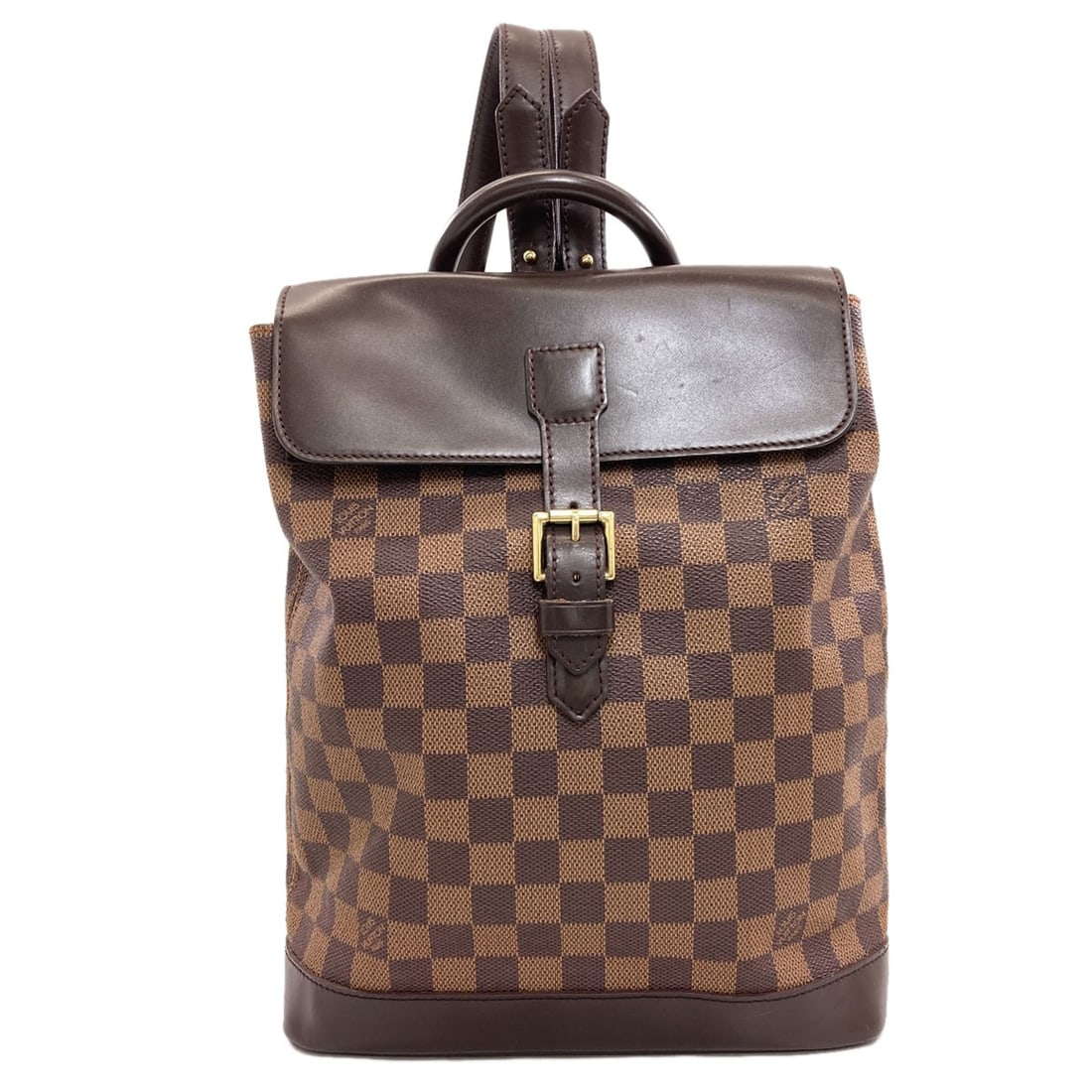 Canvas Damier Backpack Soho Louis Vuitton N55132 Daypack: Canvas Damier Backpack Soho Louis Vuitton N55132 Daypack Brown Damier canvas backpack with a classic Soho design, featuring a 12.4 inch height and 3.5 inch depth, and a sturdy belt closure. The bag's