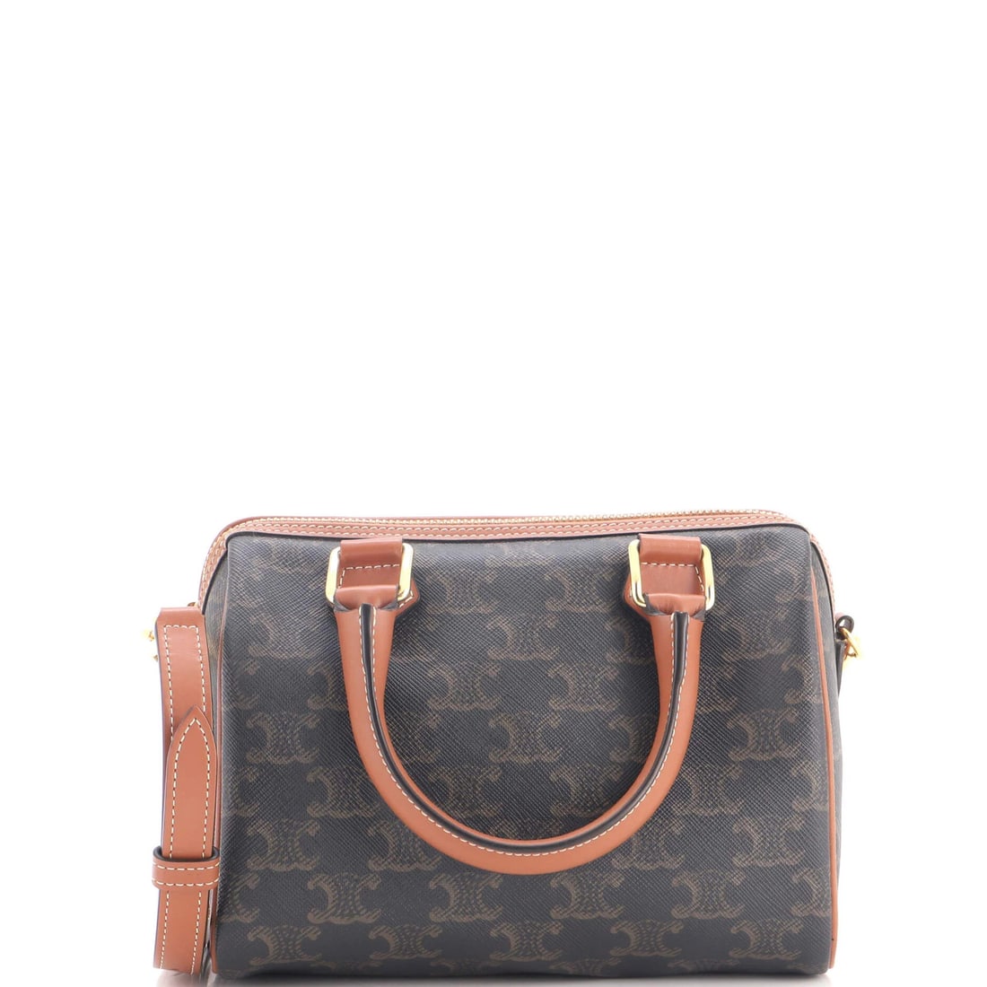 Small Triomphe Coated Canvas Boston Bag Celine: Small Triomphe Coated Canvas Boston Bag Celine Small Triomphe Coated Canvas Boston Bag Celine - A high-quality, small-sized Boston bag with a classic design, featuring a Triomphe Coated Canvas