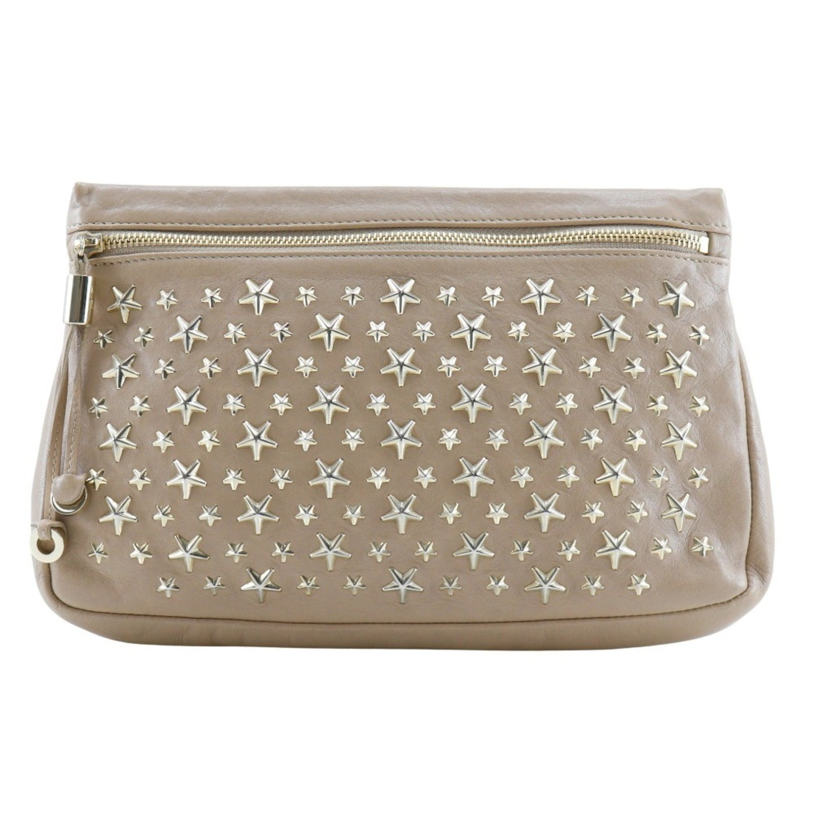 Leather Pouch Jimmy Choo: Leather Pouch Jimmy Choo Leather Pouch by Jimmy Choo, a stylish and elegant accessory, features a classic beige color and premium leather material. Measuring 19cm x 28cm x 3cm, this pouch is a versati