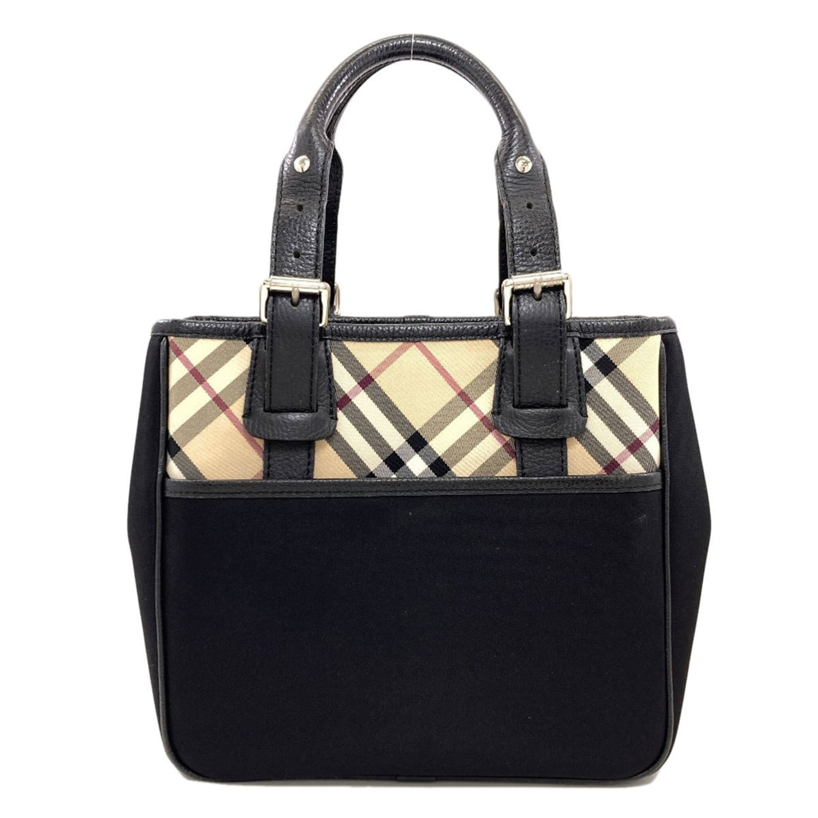Nylon Burberry Handbag: Nylon Burberry Handbag Nylon Burberry Handbag in Beige and Black. This 24cm x 26cm x 15cm handbag features a durable nylon material and a sleek design. With its classic style and versatile color