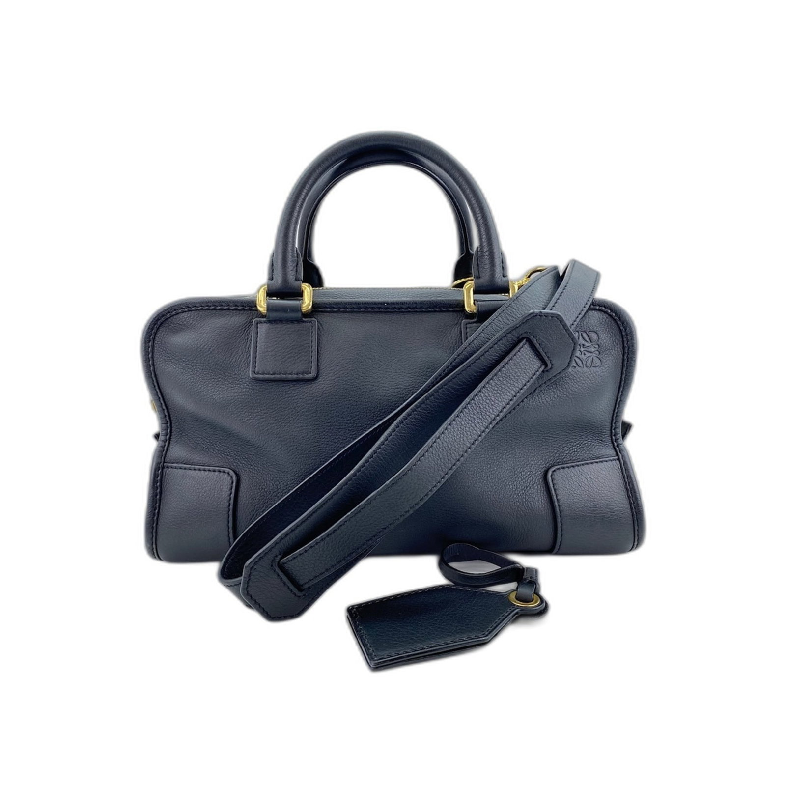 Shoulder Bag: Shoulder Bag The Amazona shoulder bag from Loewe features a sleek black design with a spacious interior and adjustable strap length for a customizable fit. With a sturdy handle drop and compact dimens
