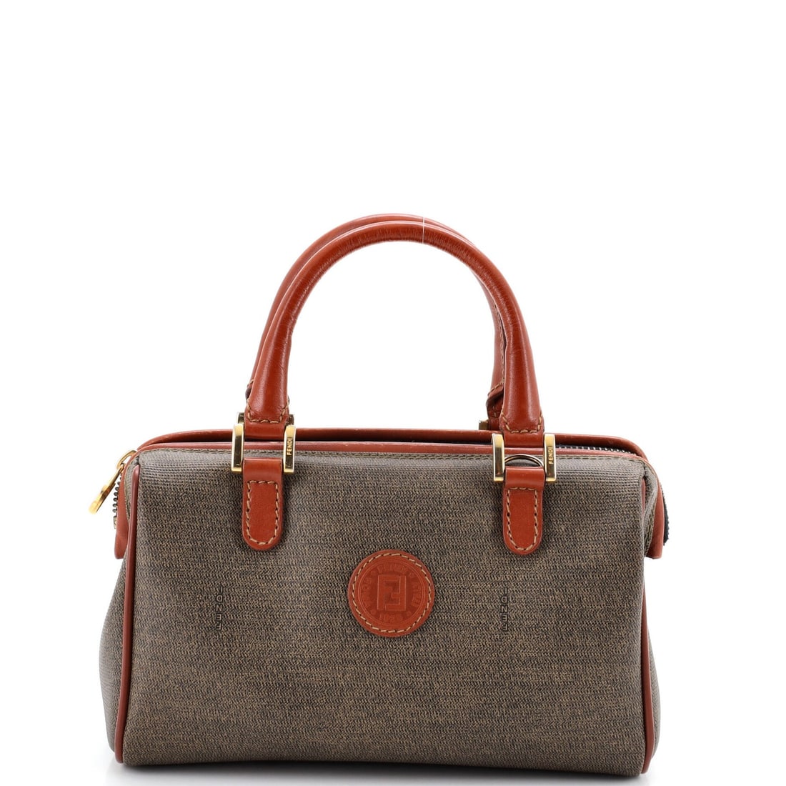 Fendi Vintage Pequin Convertible Boston Bag Coated Canvas Mini: Fendi Vintage Pequin Convertible Boston Bag Coated Canvas Mini Brown canvas coated mini bag with gold hardware, featuring a convertible design and moderate odor. The bag has corner wear, edge wear,