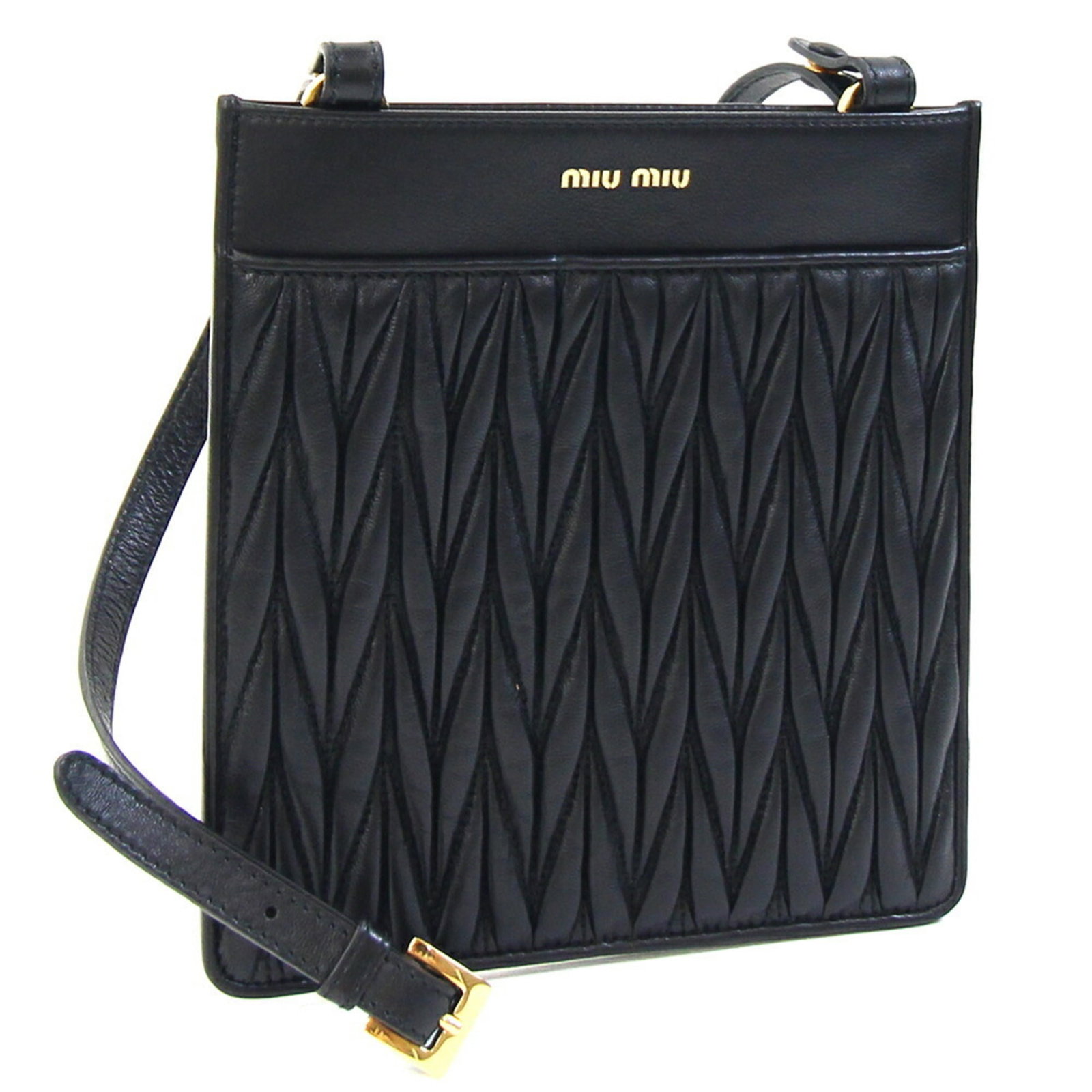 Shoulder Bag Leather Pochette Miu: Shoulder Bag Leather Pochette Miu The Miu Miu Leather Pochette Miu is a sleek and sophisticated shoulder bag, crafted from high-quality black leather. Measuring 18cm x 17cm, it features adjustable