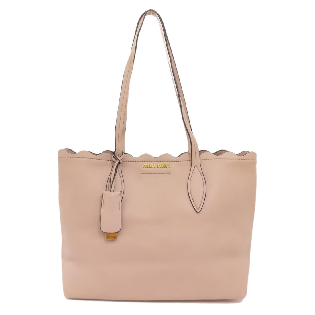 Logo Tote Bag Leather: Logo Tote Bag Leather Pink leather tote bag with a distinctive logo. Made from high-quality leather, this stylish tote features a bold pink exterior. Item Specifics: Brand: MIUMIU Style: Tote Bag