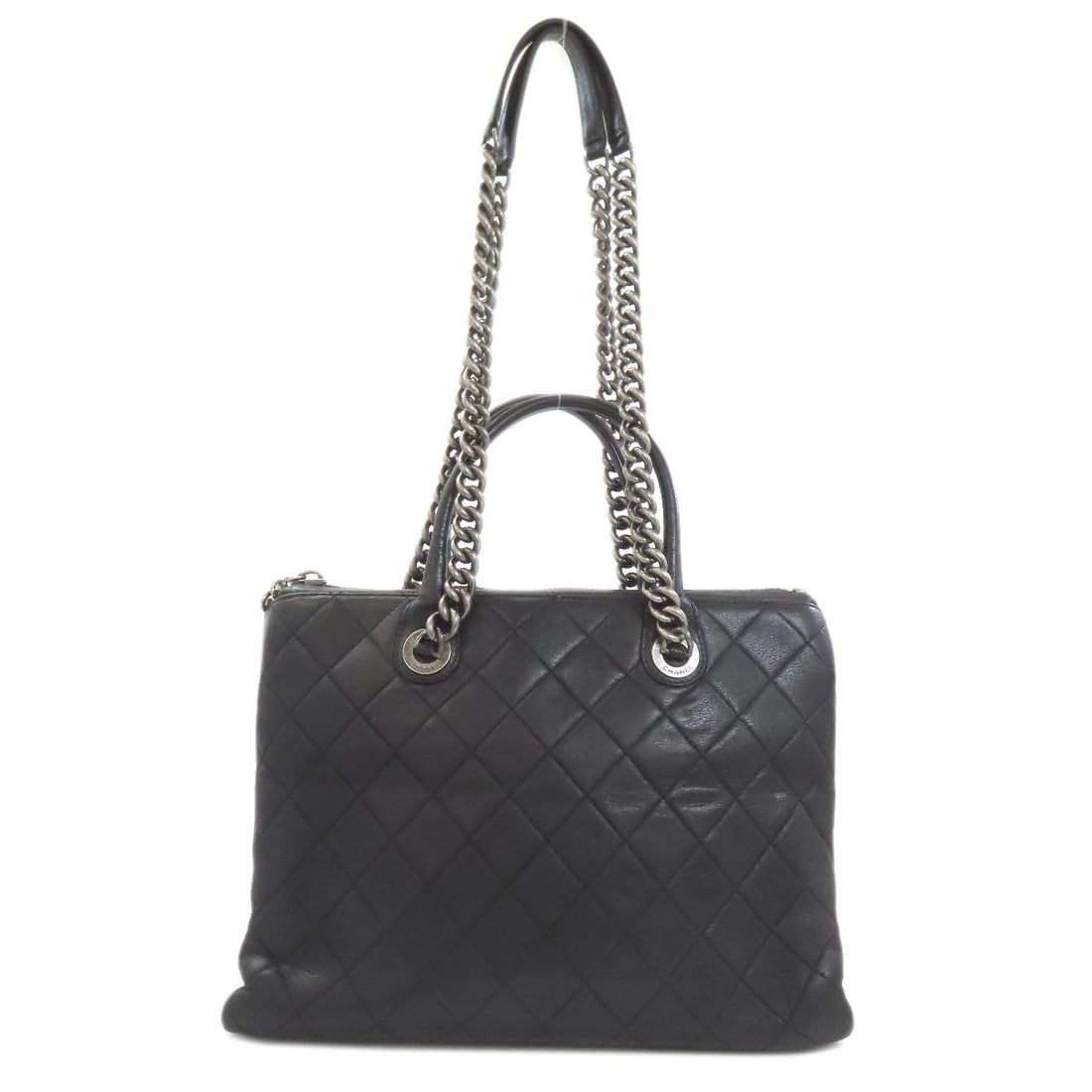 Calf Tote Bag Silverhardware Chanel Matelasse: Calf Tote Bag Silverhardware Chanel Matelasse Black Calf Tote Bag with Silver Hardware and Matelasse Design from CHANEL. This classic tote features a sleek black exterior made from high-quality calf