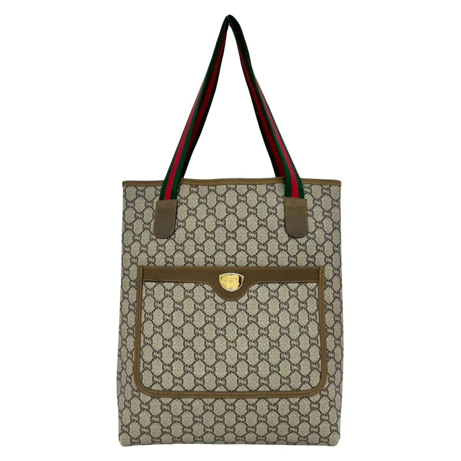 Pvc Leather Gucci Tote Bag: Pvc Leather Gucci Tote Bag Brown, Green, Red color Gucci Tote Bag with Leather and PVC Material. This 37cm x 33cm x 7cm tote bag is a stylish and versatile accessory for women. Made from a