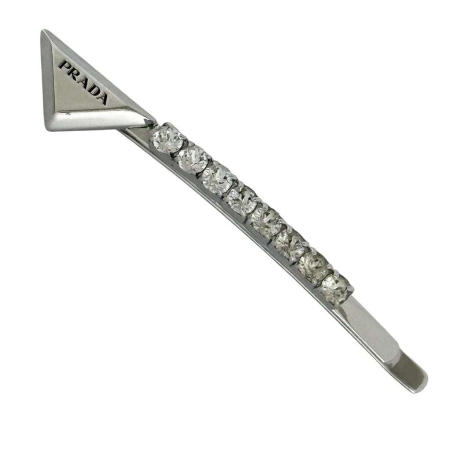 Metal Pin Hair Rhinestone Prada: Metal Pin Hair Rhinestone Prada Metal Pin Hair Rhinestone Prada is a striking silver hair pin adorned with intricate rhinestones, measuring 7cm x 1.1cm. The elegant design showcases the luxury brand's
