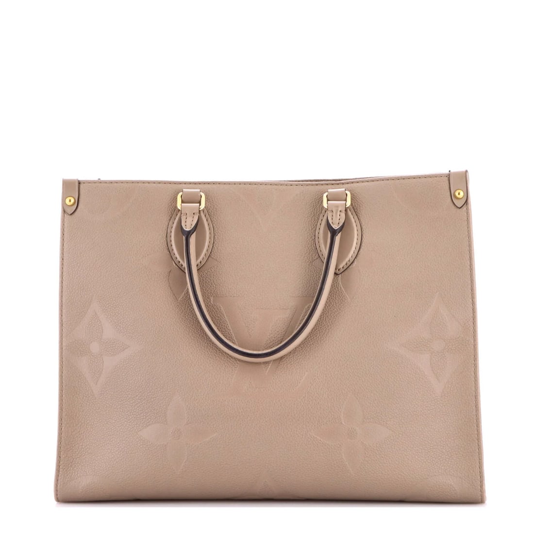 OnTheGo Giant Monogram Empreinte Louis Vuitton Tote MM: OnTheGo Giant Monogram Empreinte Louis Vuitton Tote MM The OnTheGo Giant Monogram Empreinte Louis Vuitton Tote MM is a neutral-toned leather tote with a classic design, featuring the iconic Monogram