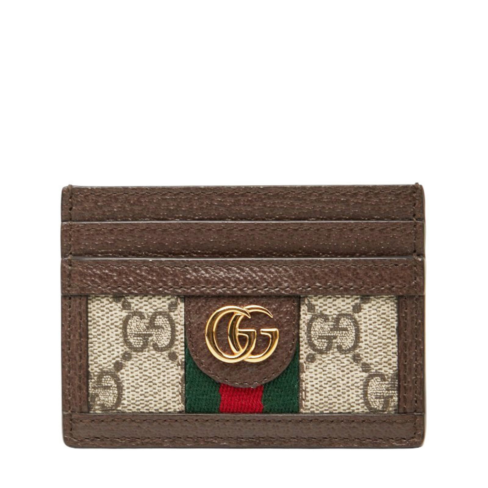 Business Card Case Gucci Leather Pvc: Business Card Case Gucci Leather Pvc Gucci's Ophidia business card case is a stylish accessory that combines PVC and leather materials, featuring a sleek design and open closure. The beige and brown