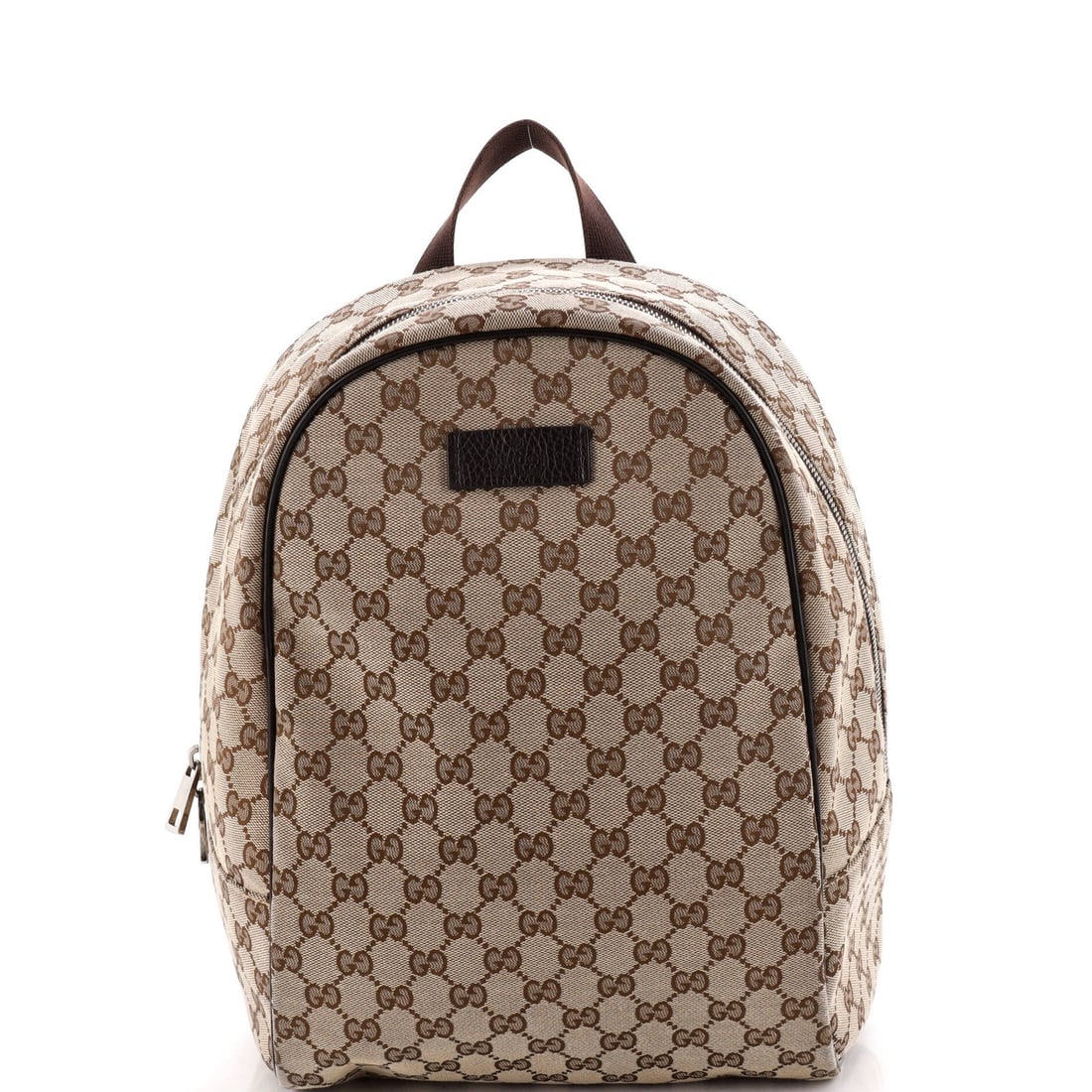 Zip Around Canvas Gucci Backpack Travel: Zip Around Canvas Gucci Backpack Travel Brown Gucci Zip Around Canvas Backpack with Silver Hardware, featuring a classic backpack design with a zip around closure, and measuring 14" x 11" x 5". The